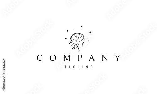 Vector logo on which an abstract image of the silhouette of a human head in the form of a tree.