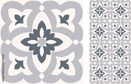 Seamless Azulejo tile. Portuguese and Spain decor. Ceramic tile. Vector hand drawn illustration, typical portuguese and spanish tile	
