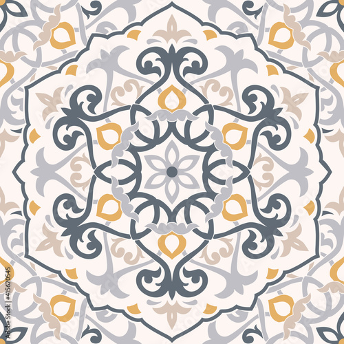 Seamless colorful pattern with mandala. Vintage decorative element. Hand drawn pattern in turkish style. Islam, Arabic, Indian, ottoman motif. Vector illustration.