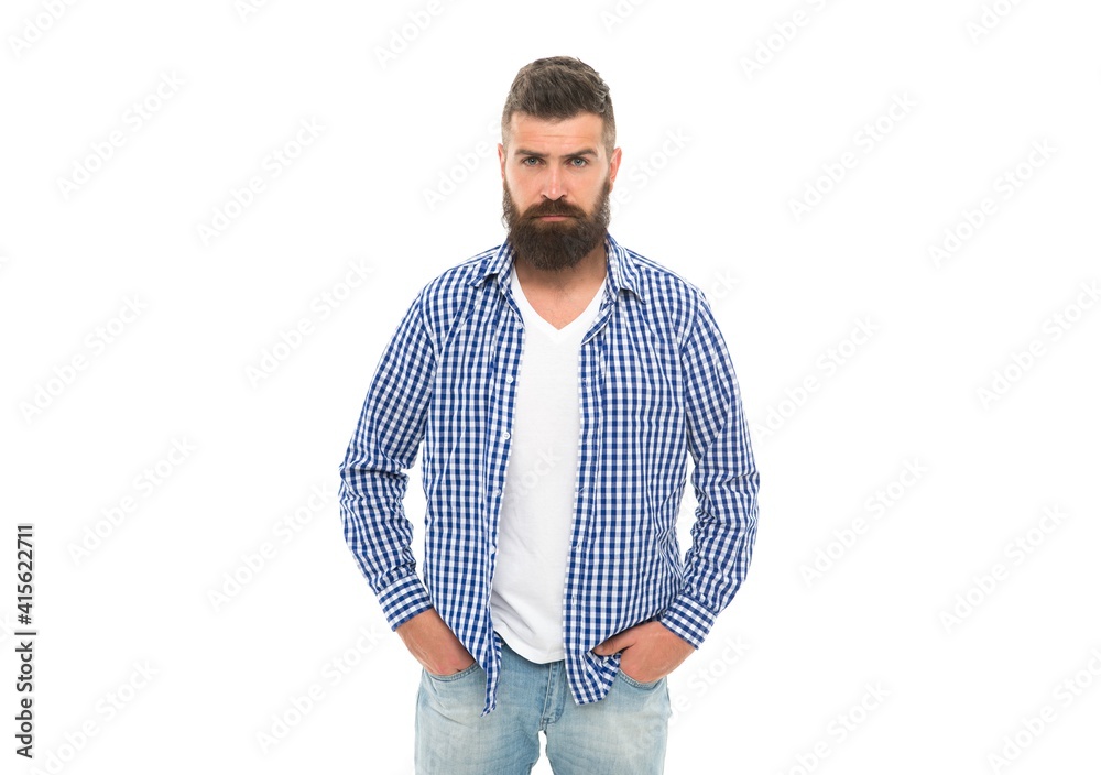 confident mature male hipster isolated on white, casual style