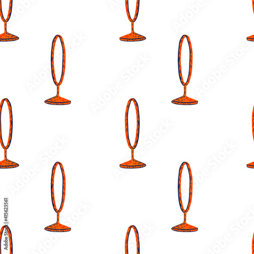 Isolated seamless pattern in doodle style with orange bright circus ring ornament. White background.