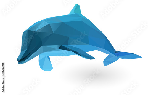  Vector low poly jumping low poly dolphin illustration. Geometric polygonal aquatic animal design