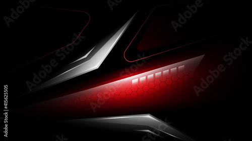 Abstract lighting technology vector background. Abstract car tail light with hexagonal carbon fiber. Futuristic modern backdrop with rear car red light.