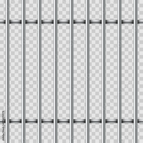 Realistic prison metal bars isolated on transparent background. Iron jail cage. Prison fence jail. Template design for criminal or sentence. Vector illustration