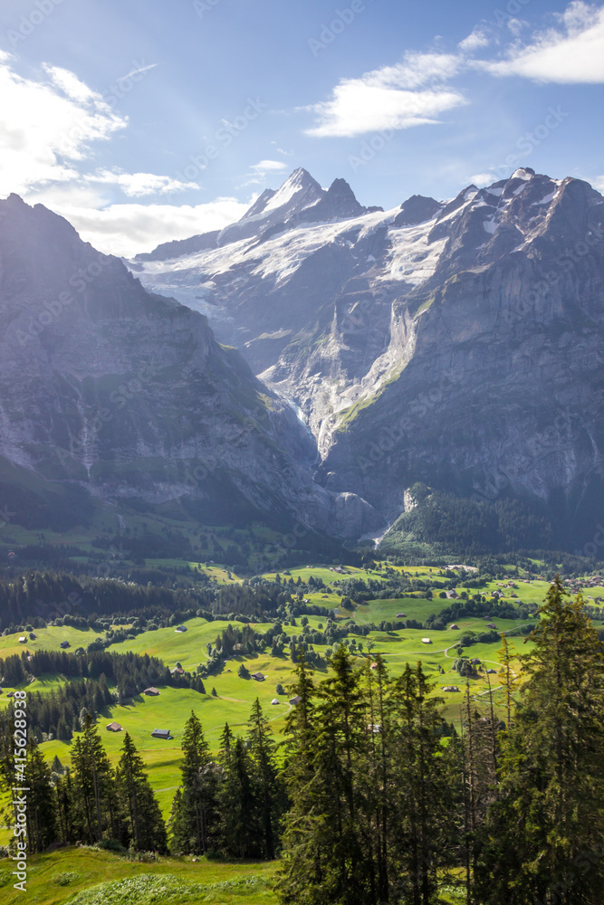 The Grindewald Valley in Switzerland on a sunny day