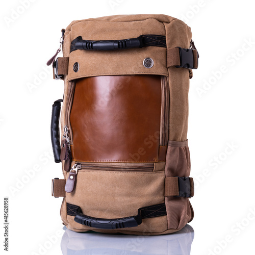 Men's brown backpack isolated on a white background