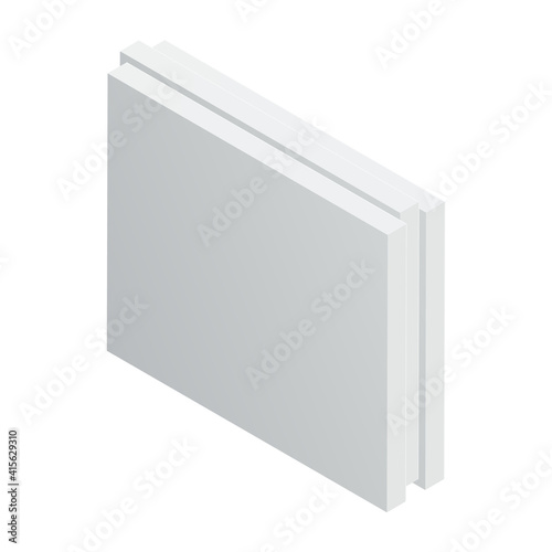 Isometric vector illustration wall gypsum board isolated on white background. Realistic construction block icon in flat cartoon style. Tongue-and-groove plaster plate. Building, construction material.