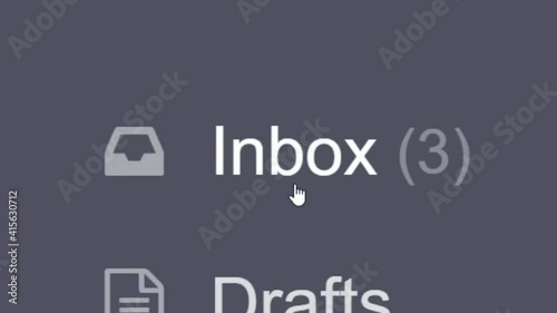 Mouse Cursor Slides Over And Clicks Email Inbox. Device Screen View of Cursor Clicking to Open Mail Box Online. Viewpoint of Choosing E-Mail Selection Over The Internet Network Website.