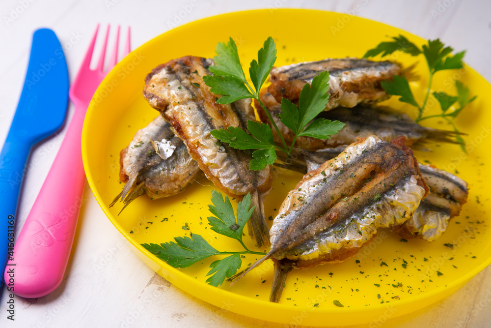 Traditional spanish tapa: Boquerones rellenos de málaga con perejil. Traditional spanish tapa: Boquerones rellenos de málaga con perejil.