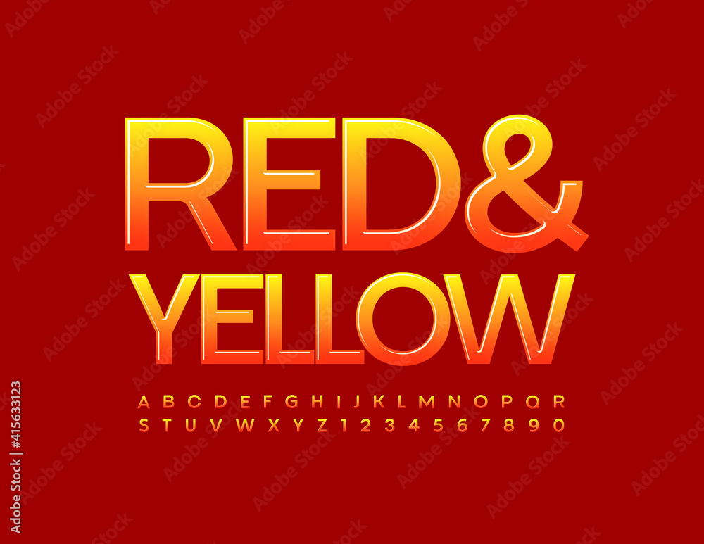 Vector Red and Yellow Alphabet. Glossy creative Font. Gradient color Letters and Numbers set Vector Red and Yellow Alphabet. Glossy creative Font. Gradient color Letters and Numbers set