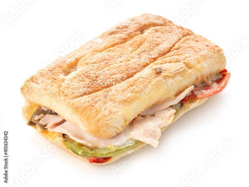 country sandwich with ham and vegetables on white background
