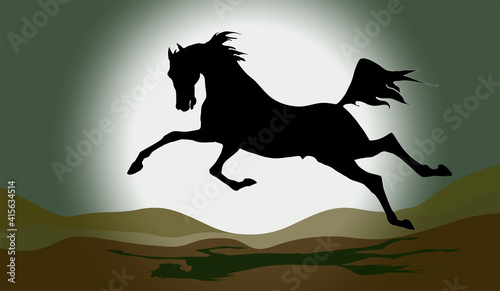 the silhouette of a galloping horse isolated against the background of a night star