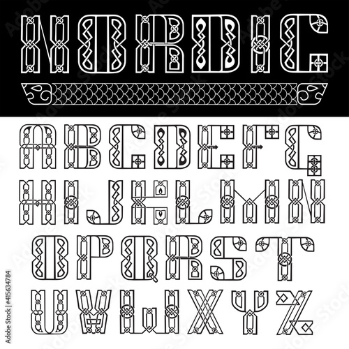 Author s stylish celtic font with patterns. Celtic knot.