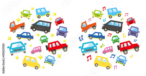 車のサークルギャラリーのベクターイラスト(カラー中くらいバージョン)キラキラと音符