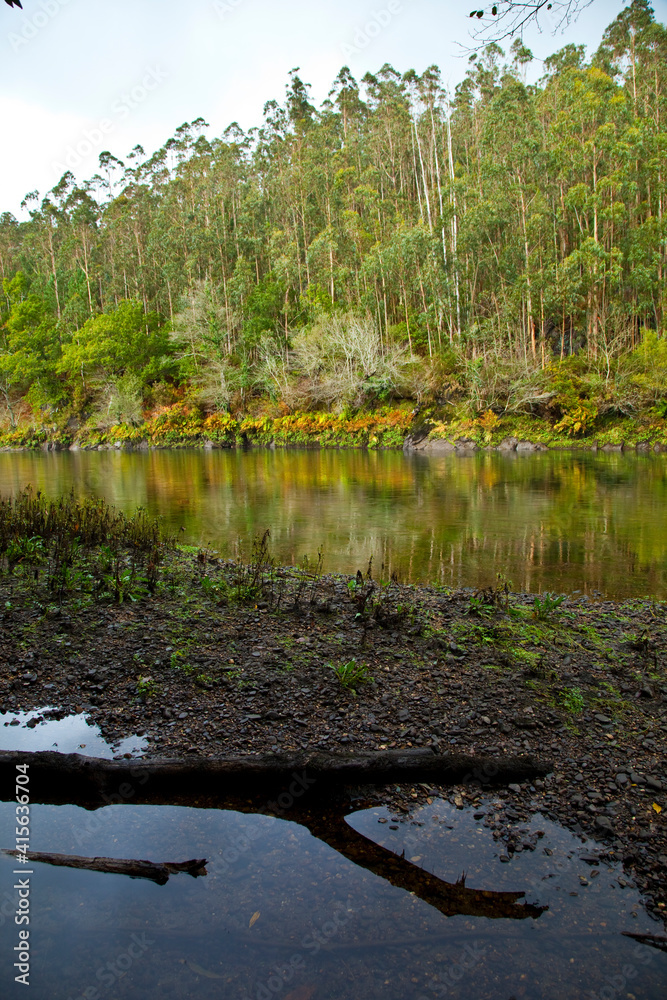 Obraz premium Río Navia, Pueblo Cacabellos, Asturias