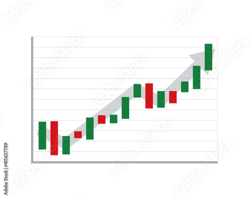 Candlestick white graph growth acceleration, chart investment trading with arrow. Growing and falling indexes. Financial diagram, business data