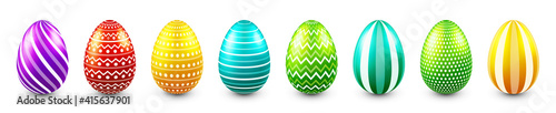 Colorful Easter eggs isolated on white background. Seasonal spring decoration element. Egg hunt game. Vector illustration.