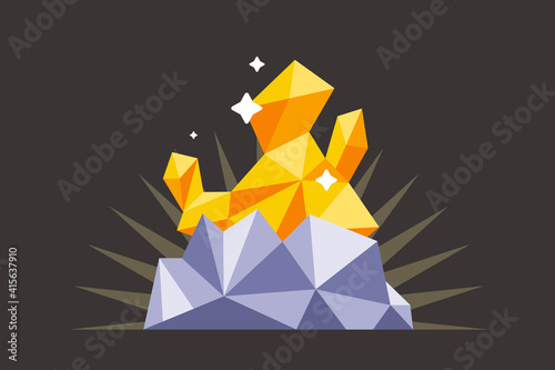 find a gold nugget in the dark mine. flat vector illustration