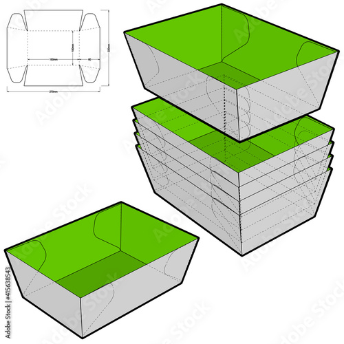 Stackable cardboard tray, to transport cupcakes, sweets, special for food display or gifts and Die-cut Pattern. The .eps file is full scale and fully functional. Prepared for real cardboard production