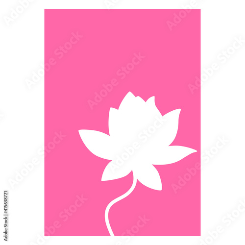 Silhouette of a water lily in a pink rectangle. Flat design for poster or t-shirt. Vector illustration