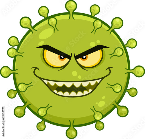 Angry Coronavirus (COVID-19) Cartoon Emoji Character. Vector Illustration Isolated On Transparent Background