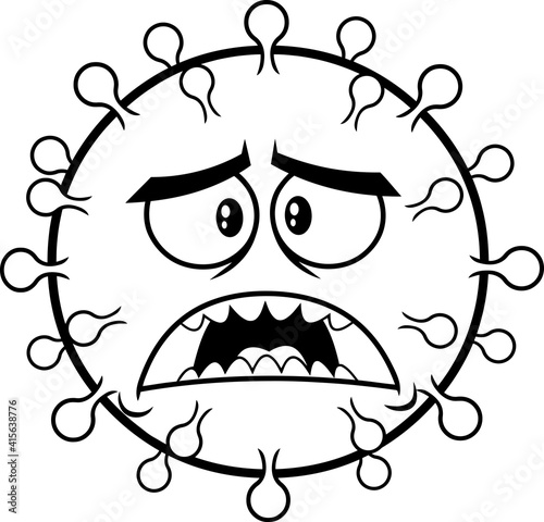 Outlined Scared Coronavirus (COVID-19) Cartoon Emoji Character. Vector Illustration Isolated On Transparent Background