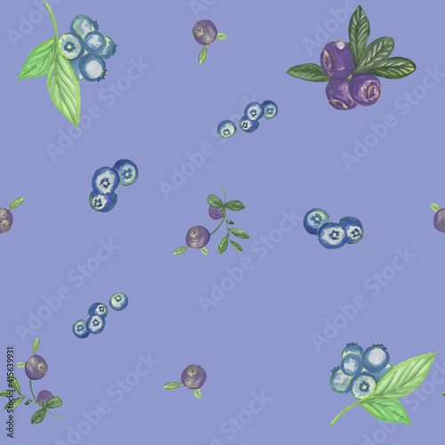 watercolor seamless pattern bilberries and blueberries © Ольга Рудакова