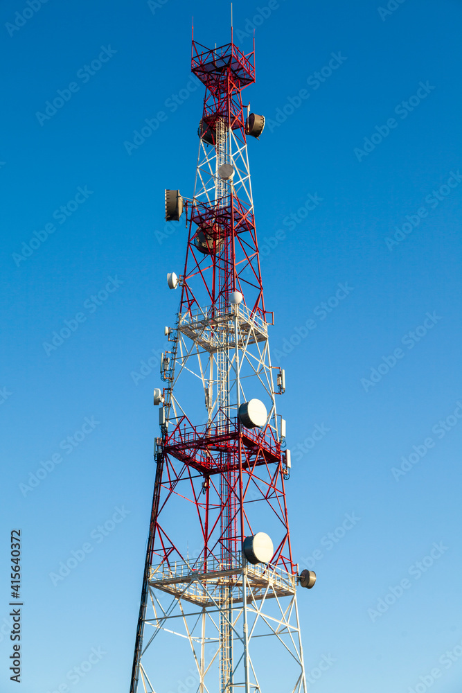 4G and 5G Cell site, communication mast, satellite communication antenna, Development of communication systems in urban area 4G and 5G Cell site, communication mast, satellite communication antenna, Development of communication systems in urban area