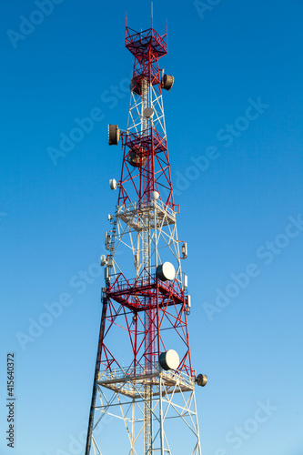 4G and 5G Cell site, communication mast, satellite communication antenna, Development of communication systems in urban area
