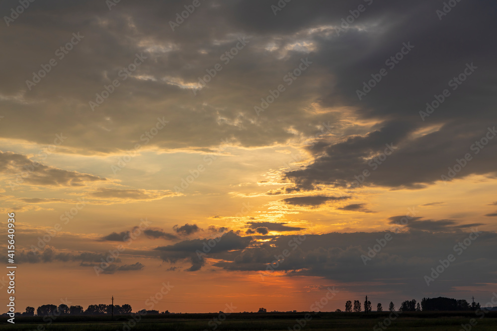 sunset over Hungarian Pusta, Hungary
