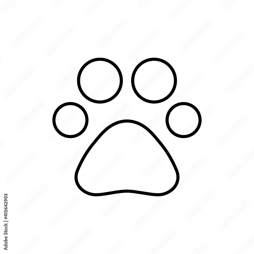 Paw line icon. Black print linear paw trace. Footprint of unknown animal. Vector isolated on a white. Paw line icon. Black print linear paw trace. Footprint of unknown animal. Vector isolated on a white.