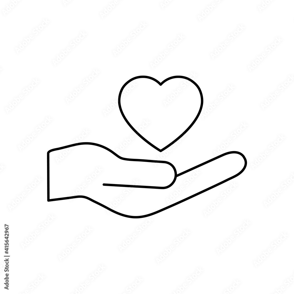 Heart and hand line icon. Voluntary symbol. Vector isolated on the white. Heart and hand line icon. Voluntary symbol. Vector isolated on the white.