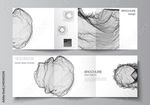 Vector layout of square covers templates for trifold brochure, flyer, magazine, cover design, book design, cover. Abstract 3d digital backgrounds for futuristic minimal technology concept design.