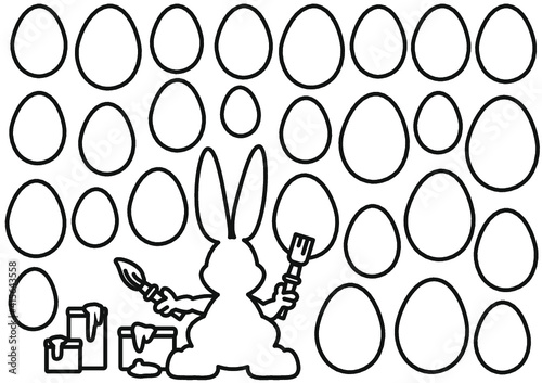 Malvorlage Osterhase mit vielen leeren Eiern