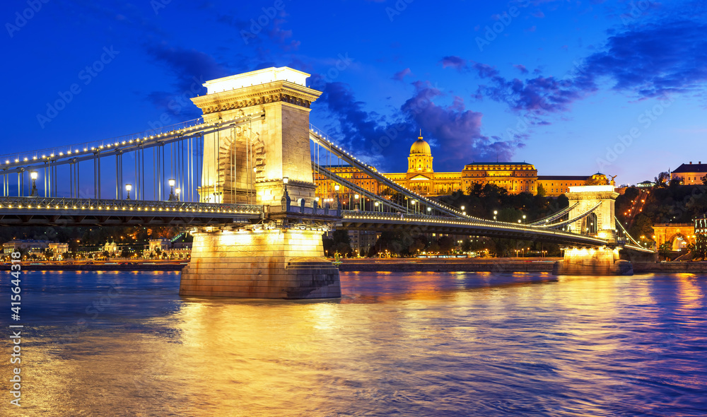 Chain bridge at night Budapest Hungary