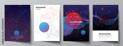 Vector layout of A4 cover mockups templates for brochure, flyer layout, booklet, cover design, book design. Artificial intelligence, big data visualization. Quantum computer technology concept.