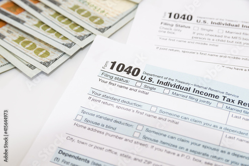tax forms 1040 on white