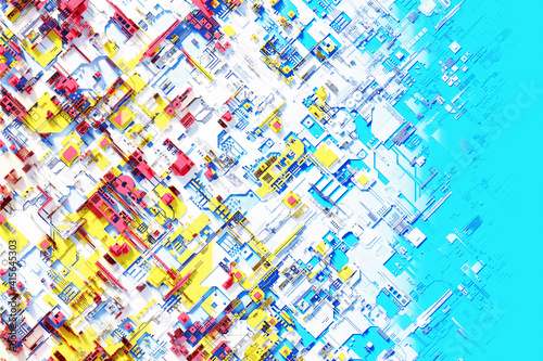 3d illustration render abstract city futuristic landscape construction factory town texture
