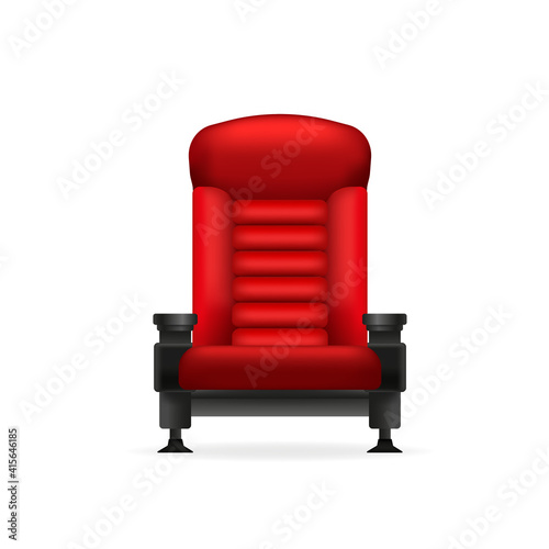 Vintage cartoon illustration with red cinema chair on white background. 3d illustration.