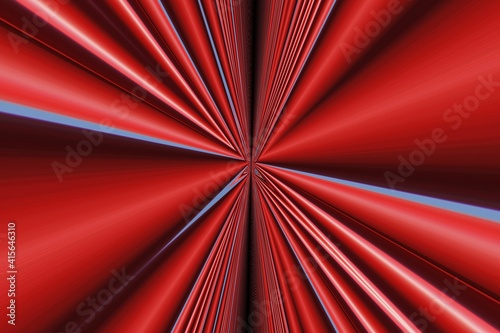many bright red diagonal pipes of different sizes against a cloudless blue sky background