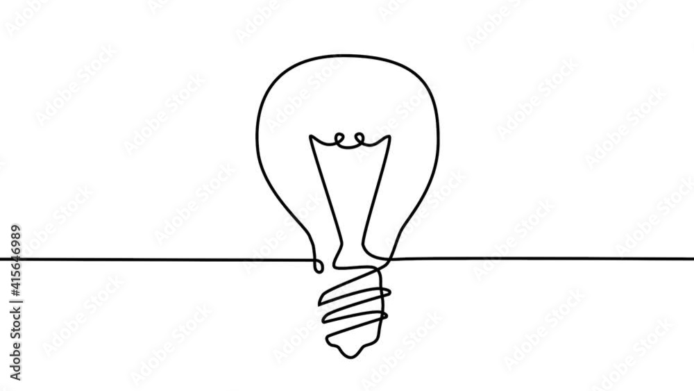 Dessin d'une ligne continue unique décrivant le contour d'une ampoule. Rendu 3D
