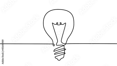 Dessin d'une ligne continue unique décrivant le contour d'une ampoule. Rendu 3D
