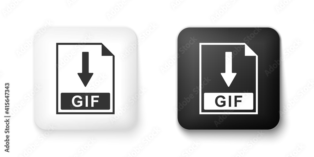 Black and white GIF file document icon. Download GIF button icon isolated on white background. Square button. Vector. Black and white GIF file document icon. Download GIF button icon isolated on white background. Square button. Vector.