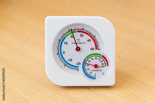 Foto Thermometer and hygrometer for measuring the optimal temperature and humidity in the house, apartment or office