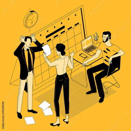 Stress in the office. Rush work. Deadline. Vector.