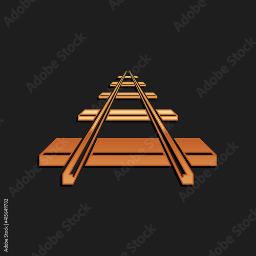 Gold Railroad icon isolated on black background. Long shadow style. Vector.