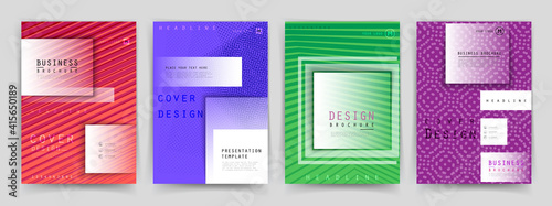 Covers templates set with graphic geometric elements. Applicable for brochures, posters, covers and banners. Vector illustrations.