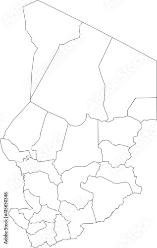 White vector map of Chad with black borders of its regions