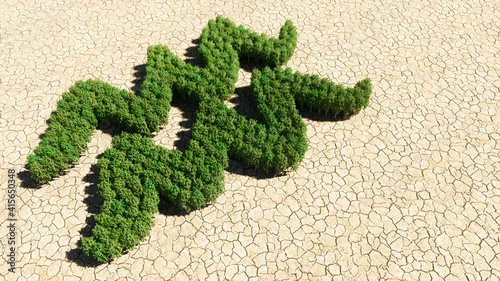 Concept or conceptual group of green forest tree on dry ground background as sign of aquarius zodiac sign. A 3d illustration symbol for  esoteric, the mystic, the power of prediction of astrology