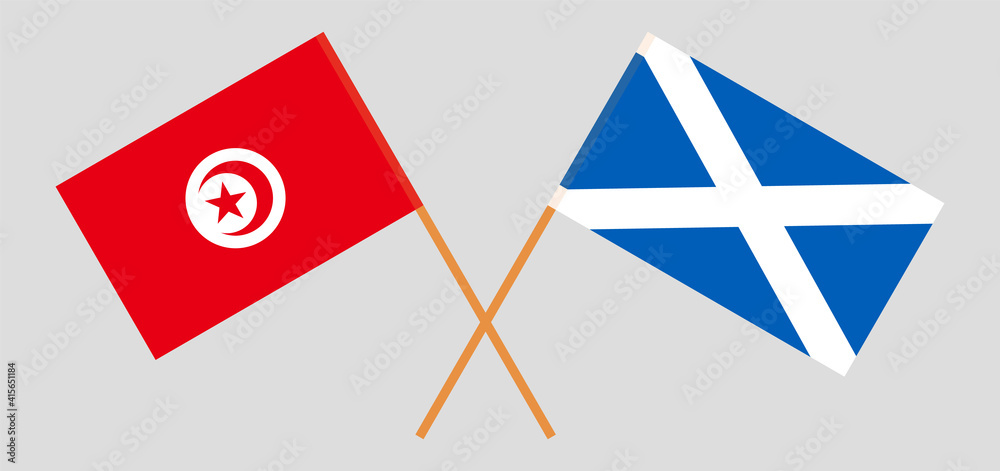 Crossed flags of Tunisia and Scotland. Official colors. Correct proportion Crossed flags of Tunisia and Scotland. Official colors. Correct proportion